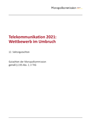 12. Sondergutachten Telekommunikation der Monopolkommission